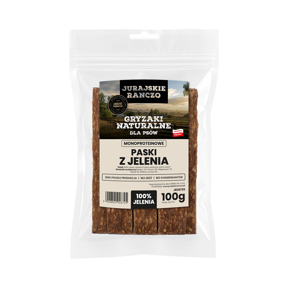Naturalny gryzak Paski z jelenia Jurajskie Ranczo - 100g — zdjęcie 2