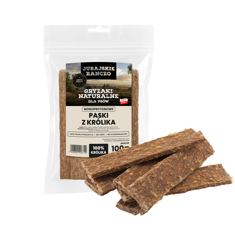 Naturalny gryzak Paski z królika Jurajskie Ranczo - 100g
