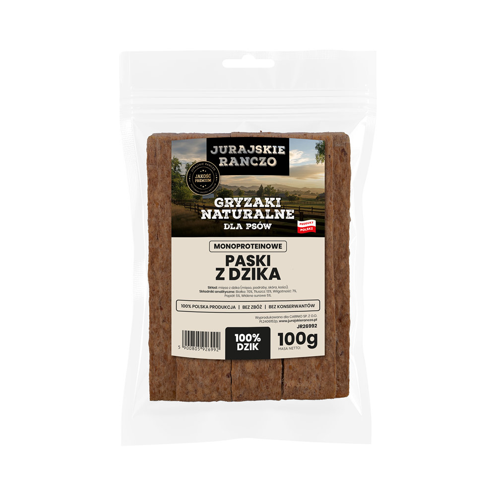 Naturalny gryzak Paski z dzika Jurajskie Ranczo - 100g — zdjęcie 2