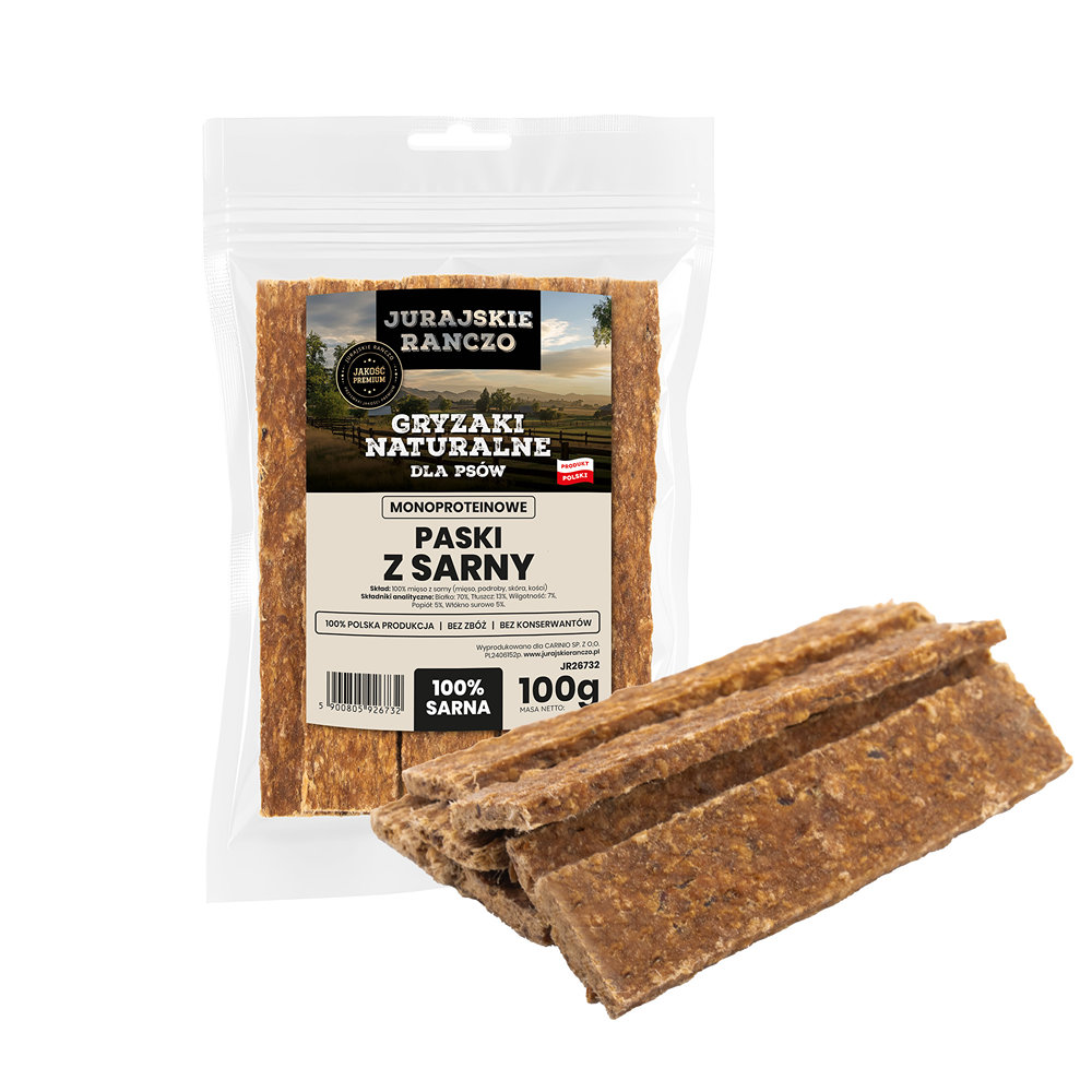 Naturalny gryzak Paski z sarny Jurajskie Ranczo - 100g