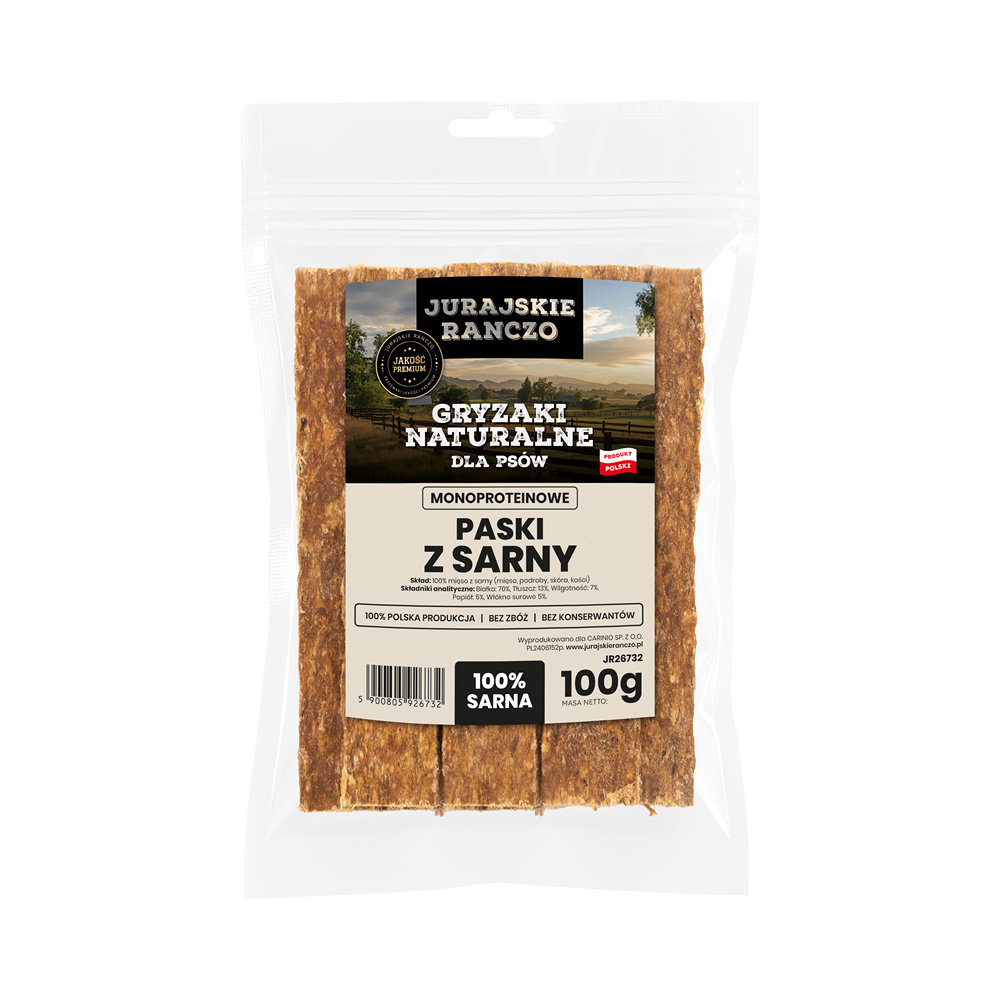 Naturalny gryzak Paski z sarny Jurajskie Ranczo - 100g — zdjęcie 2