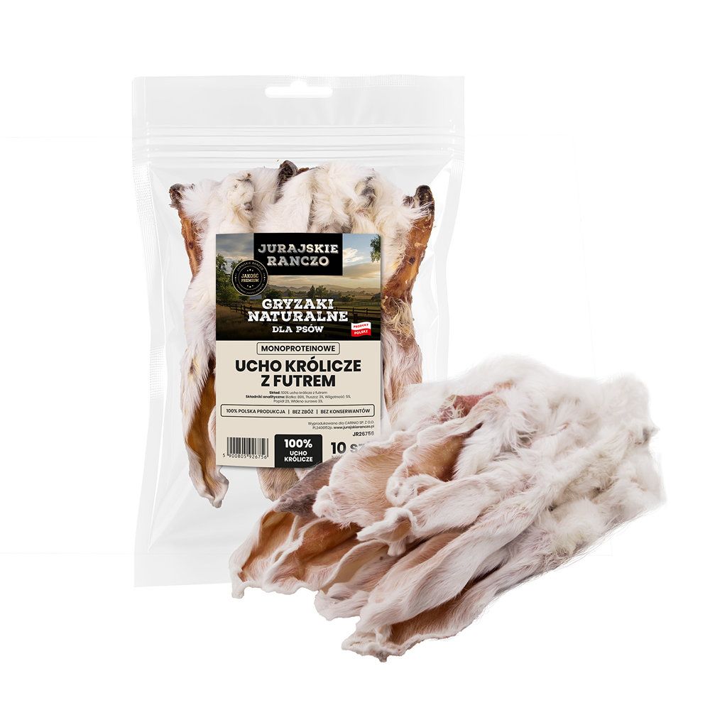 Naturalny gryzak Ucho królicze z futrem Jurajskie Ranczo - 10 szt