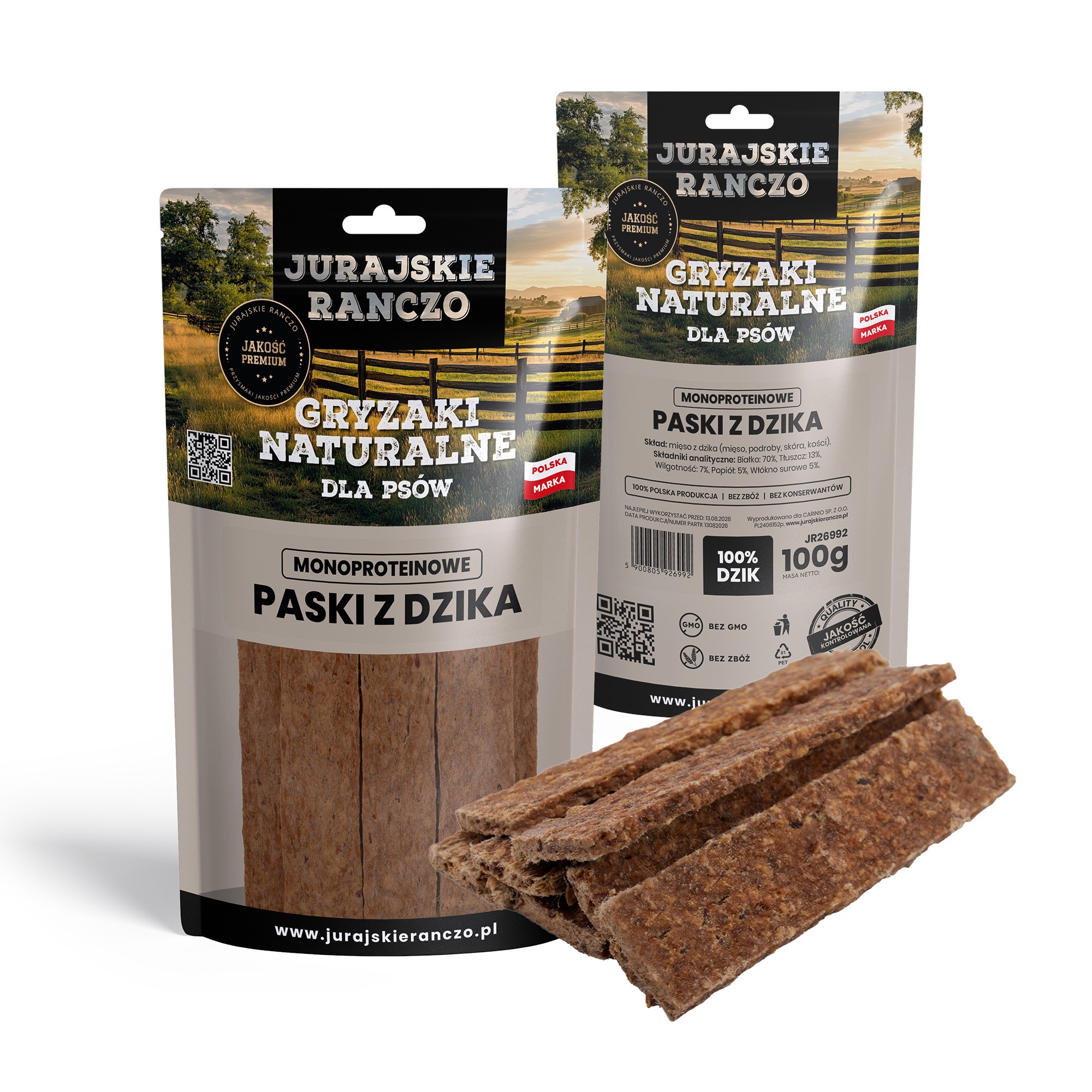 Naturalny gryzak Paski z dzika Jurajskie Ranczo - 100g — zdjęcie 1