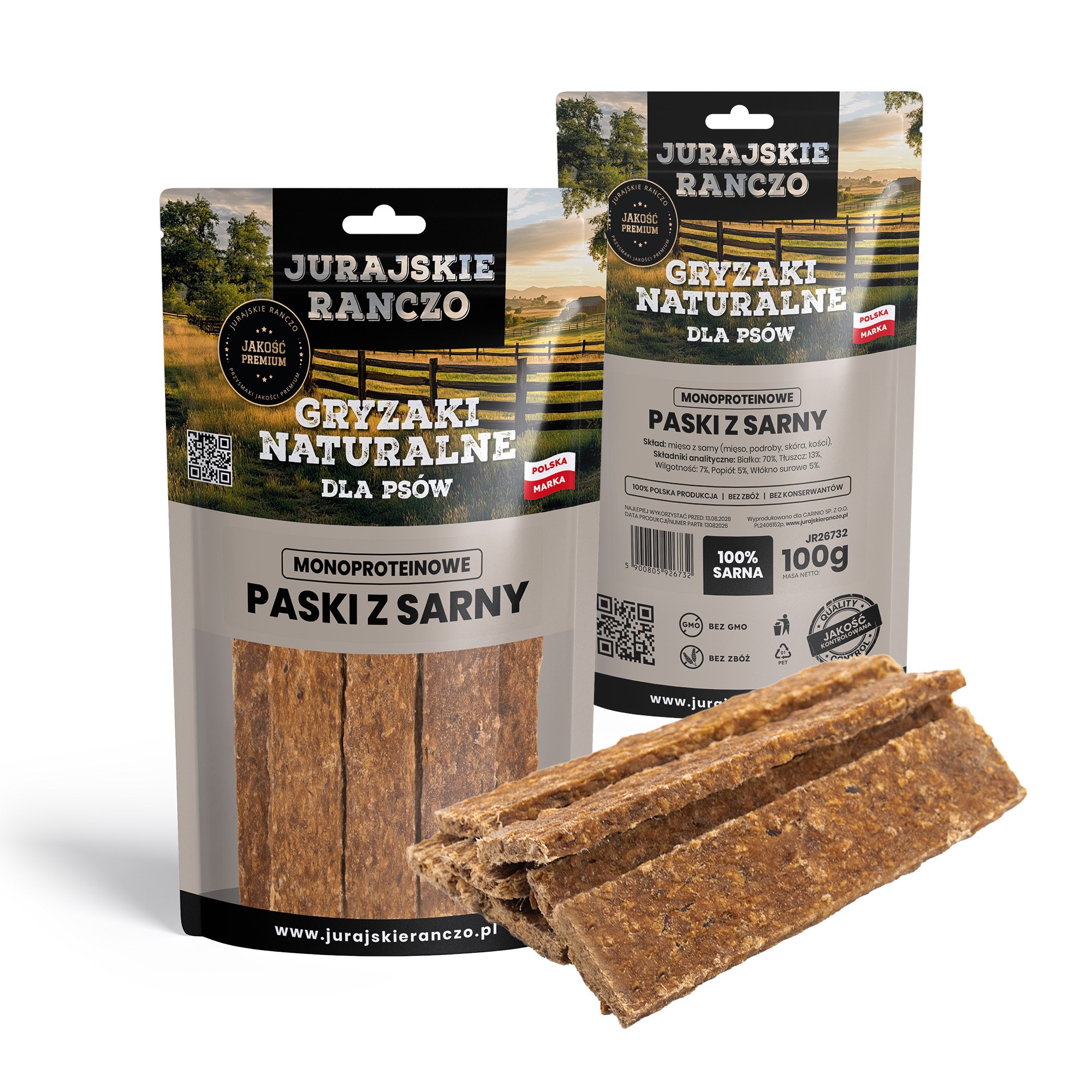 Naturalny gryzak Paski z sarny Jurajskie Ranczo - 100g — zdjęcie 1