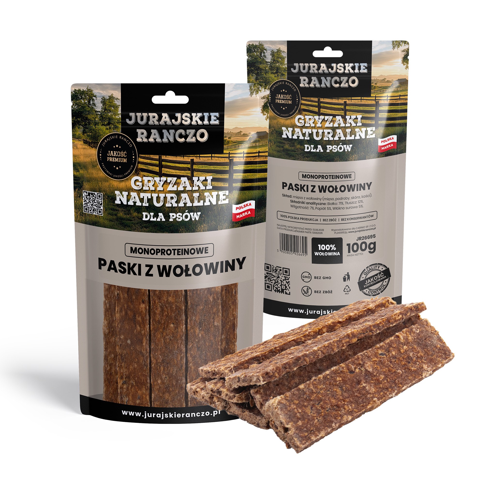 Naturalny gryzak Paski z wołowiny Jurajskie Ranczo - 100g — zdjęcie 1