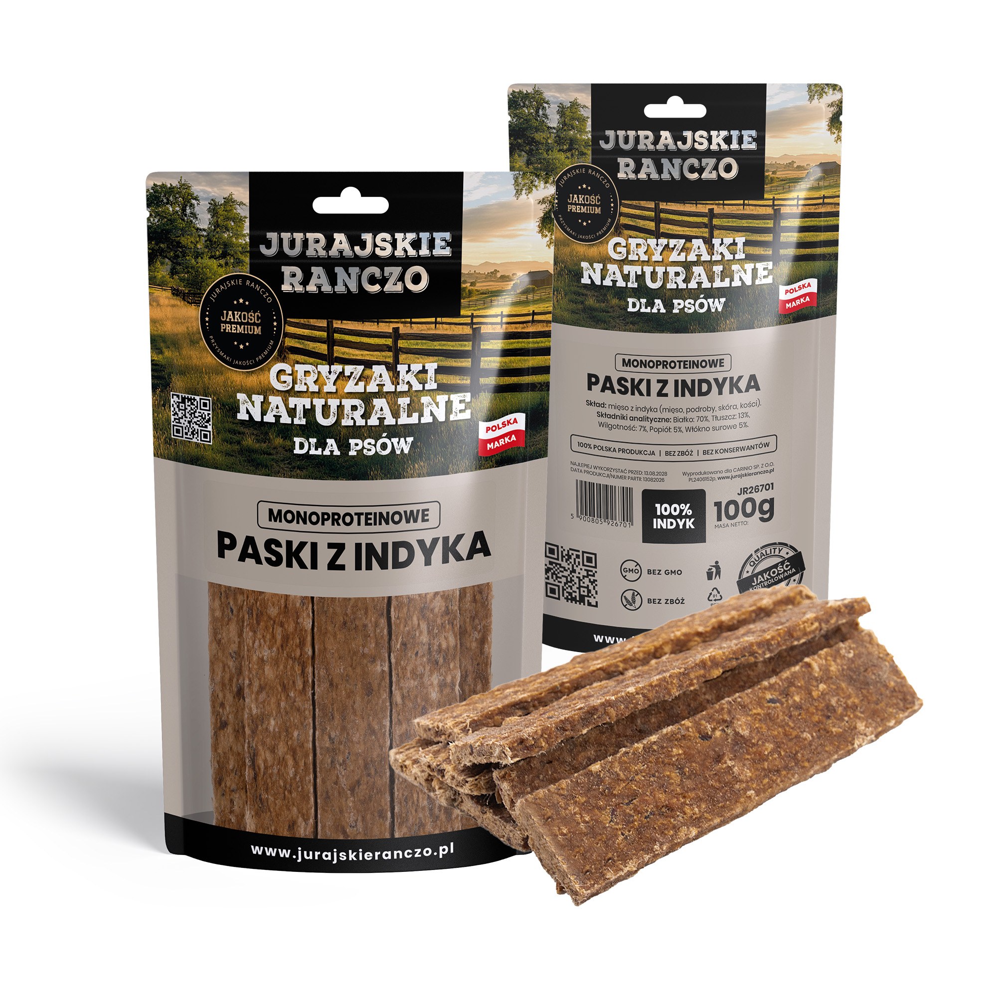 Naturalny gryzak Paski z indyka Jurajskie Ranczo - 100g — zdjęcie 1