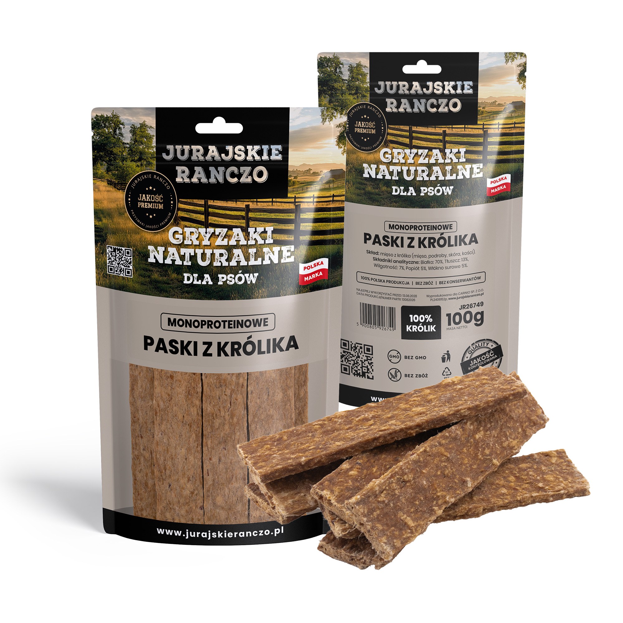 Naturalny gryzak Paski z królika Jurajskie Ranczo - 100g — zdjęcie 1